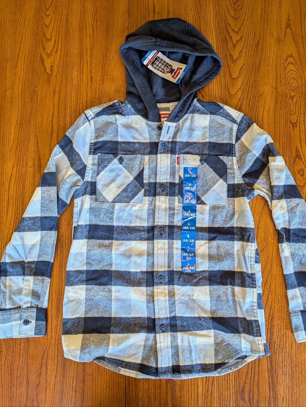 Levi's Navy & White Plaid Hooded Flannel Jacket